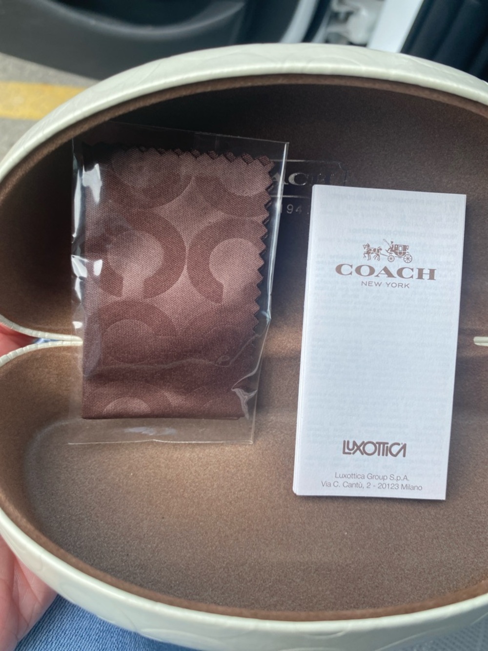 Coach Cream Sunglass Case with Brown Suede Interior!